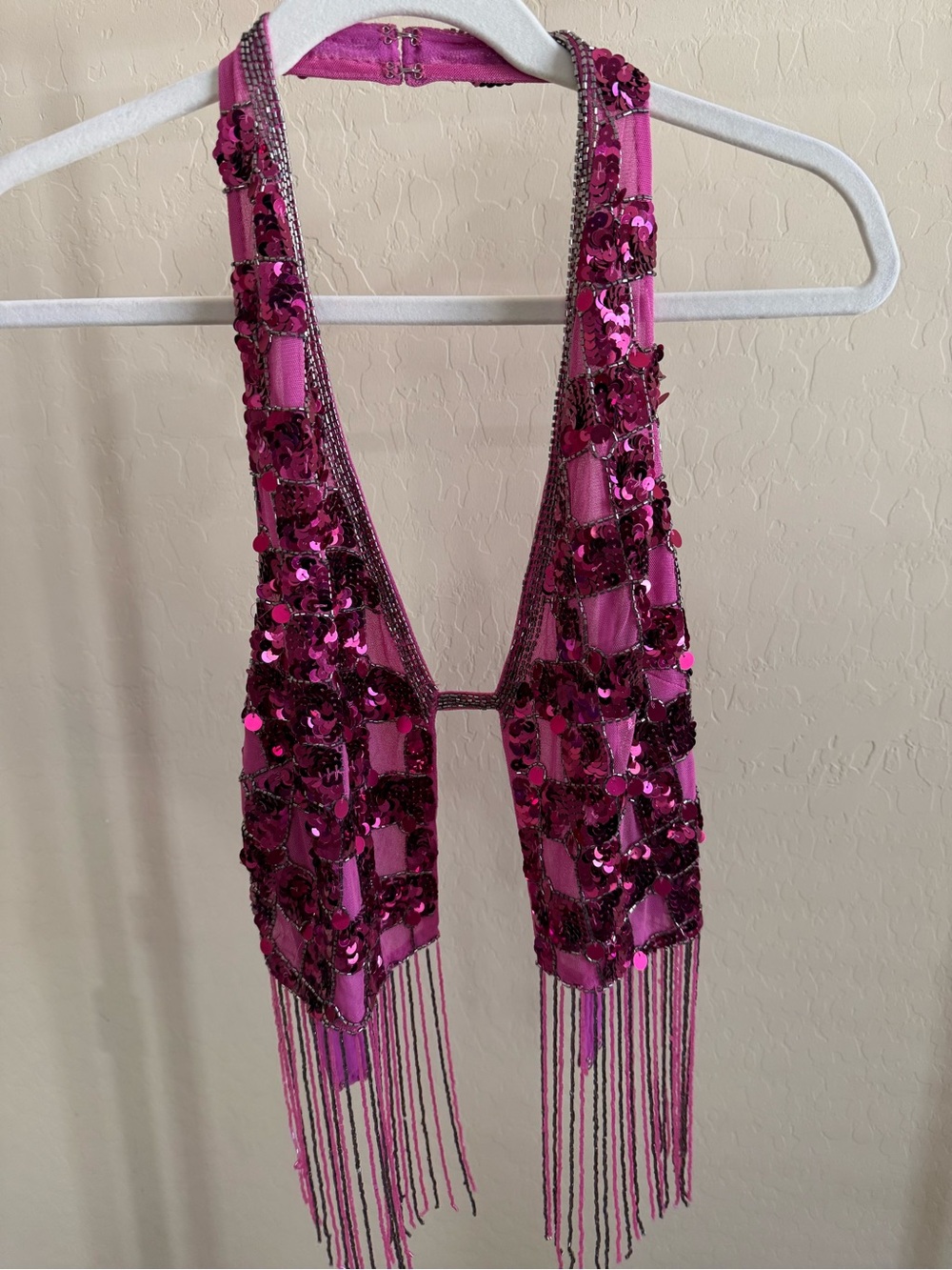 Nasty Gal Hot Pink Sequin Fringe Halter - Picture 2 of 4
